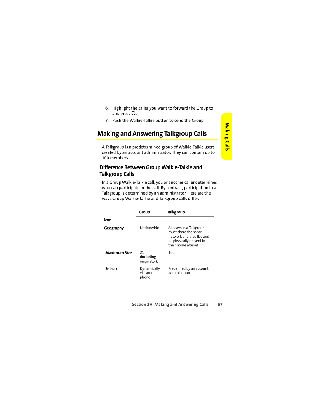 Sprint Nextel ic602 Difference Between Group Walkie-Talkie and Talkgroup Calls, Group Talkgroup Icon Geography, Set-up 