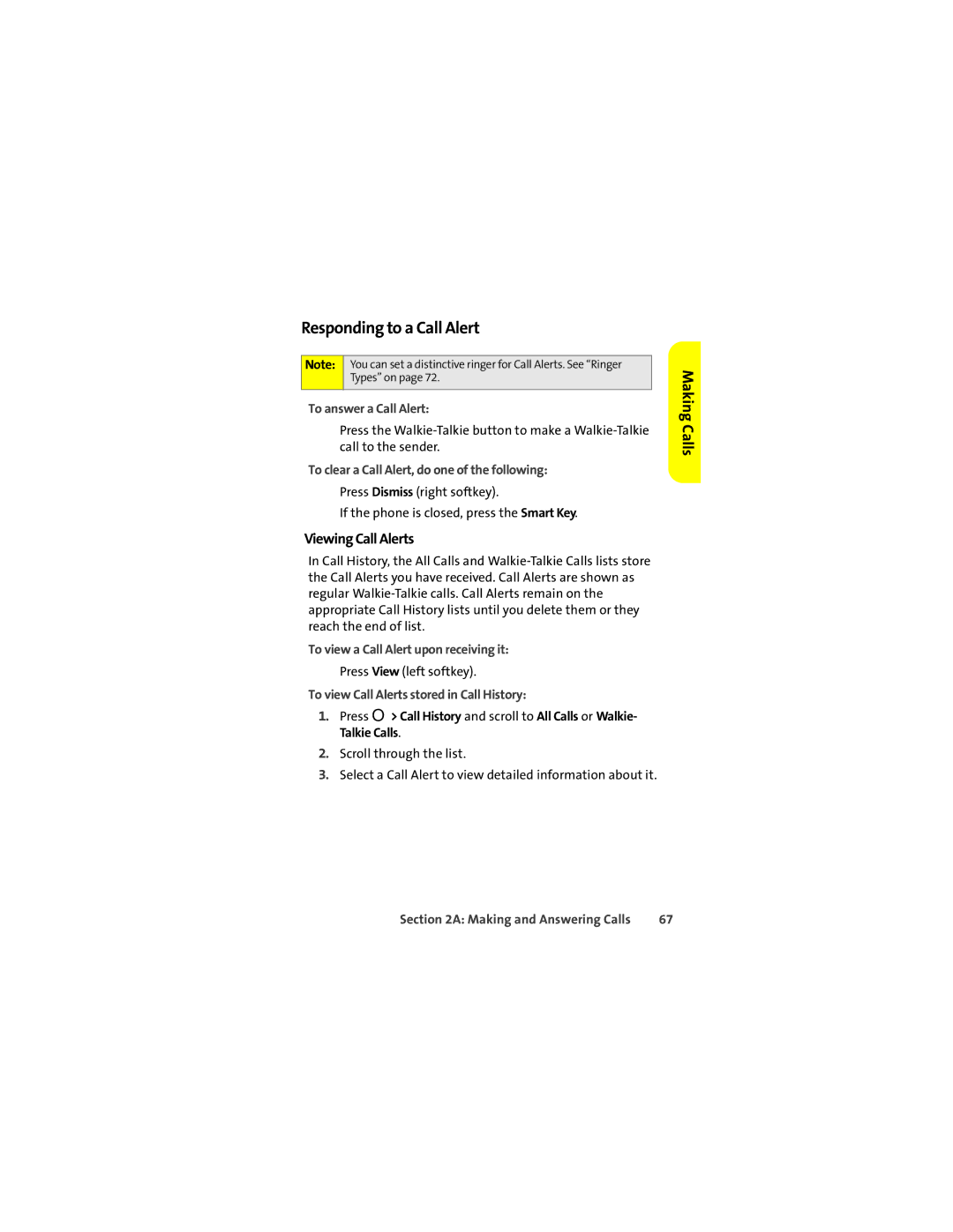 Sprint Nextel ic602 manual Responding to a Call Alert, Viewing Call Alerts 