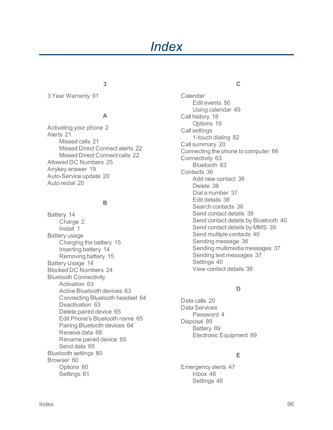 Sprint Nextel IS manual Index 