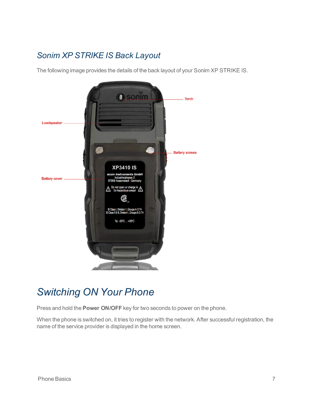 Sprint Nextel IS manual Switching on Your Phone, Sonim XP Strike is Back Layout 