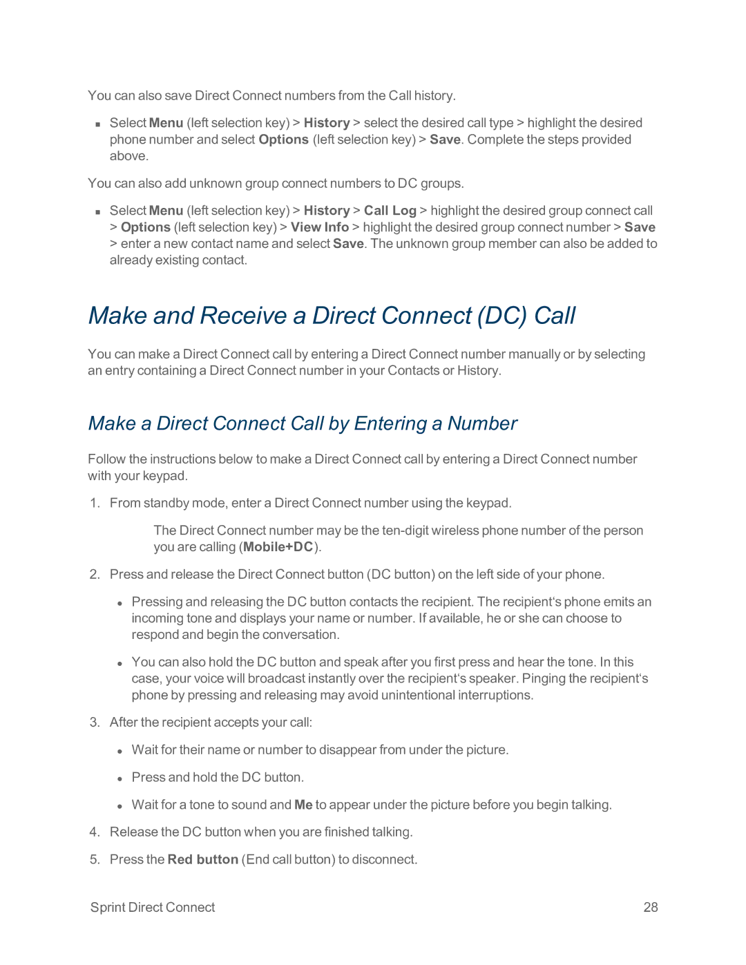 Sprint Nextel IS manual Make and Receive a Direct Connect DC Call, Make a Direct Connect Call by Entering a Number 