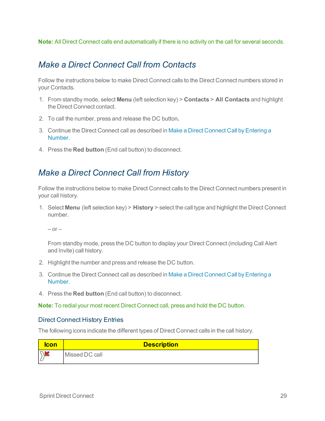 Sprint Nextel IS manual Make a Direct Connect Call from Contacts, Make a Direct Connect Call from History 