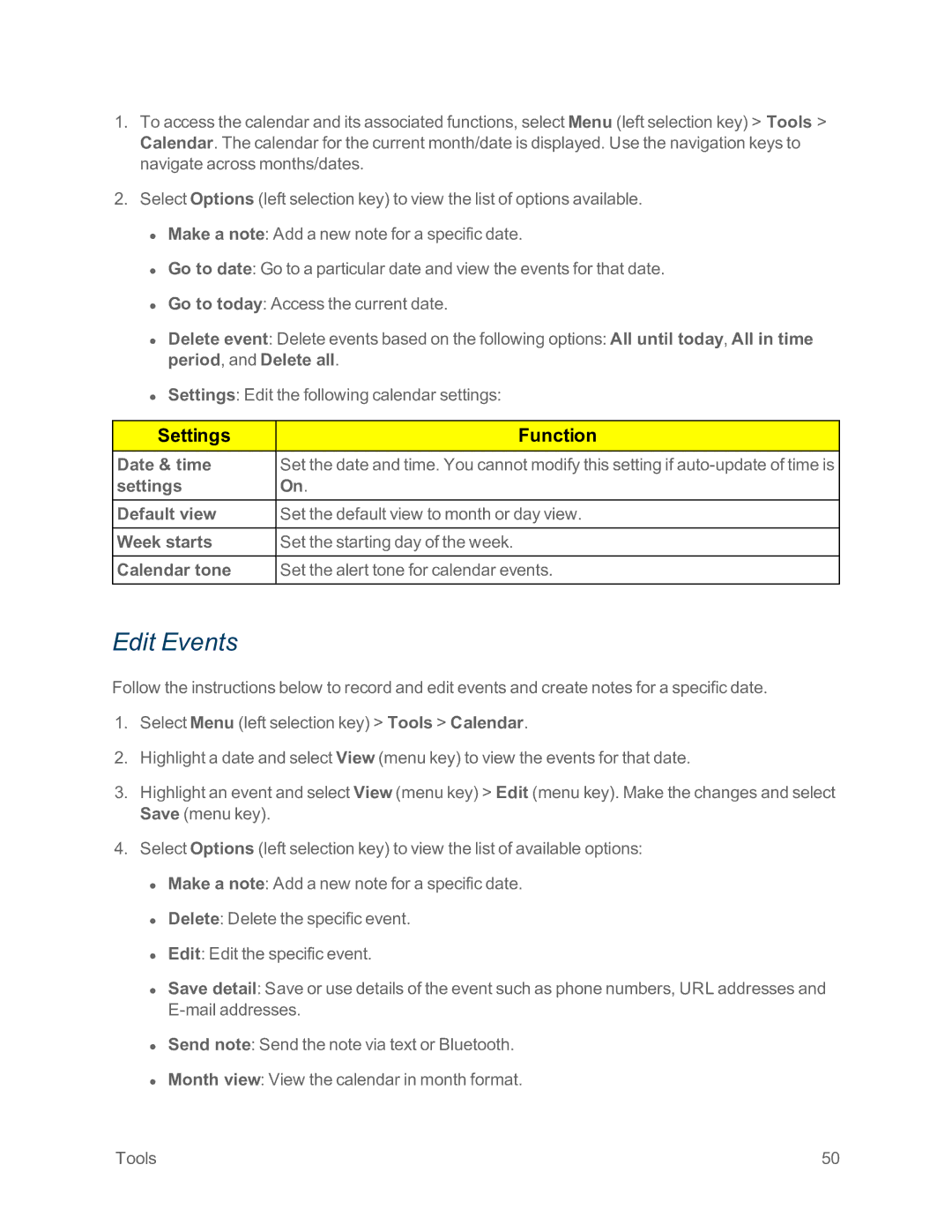 Sprint Nextel IS manual Edit Events, Date & time 