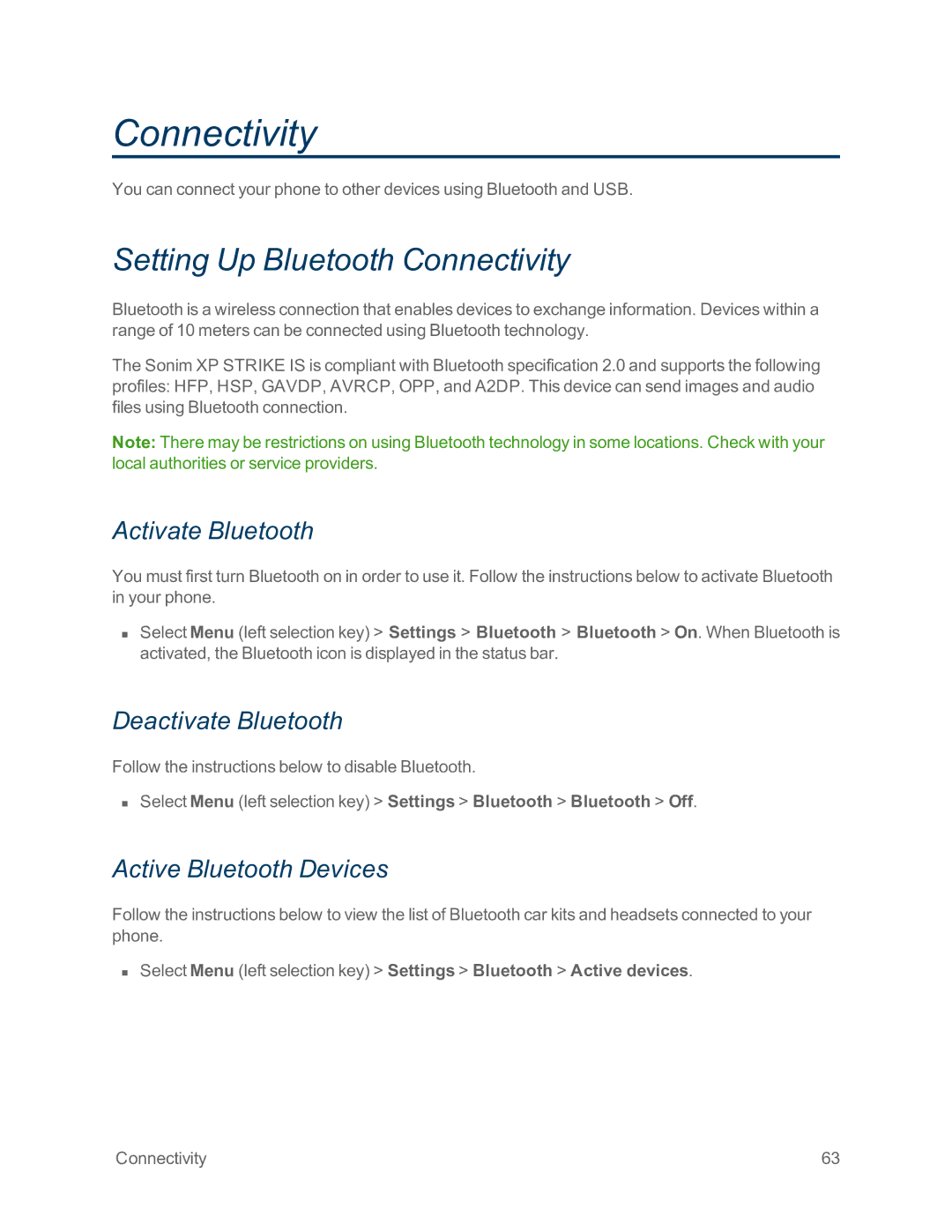 Sprint Nextel IS Setting Up Bluetooth Connectivity, Activate Bluetooth, Deactivate Bluetooth, Active Bluetooth Devices 