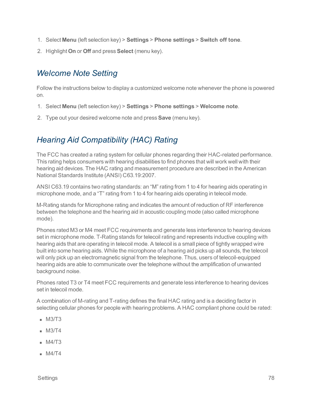 Sprint Nextel IS manual Welcome Note Setting, Hearing Aid Compatibility HAC Rating 