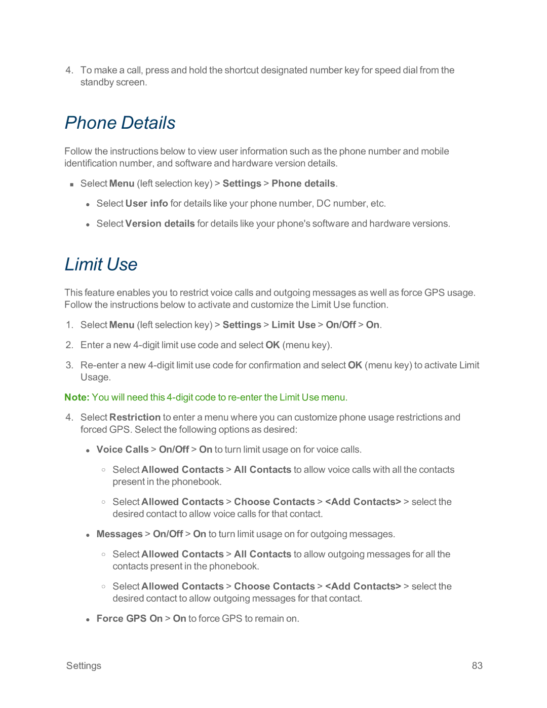 Sprint Nextel IS manual Phone Details, Limit Use 