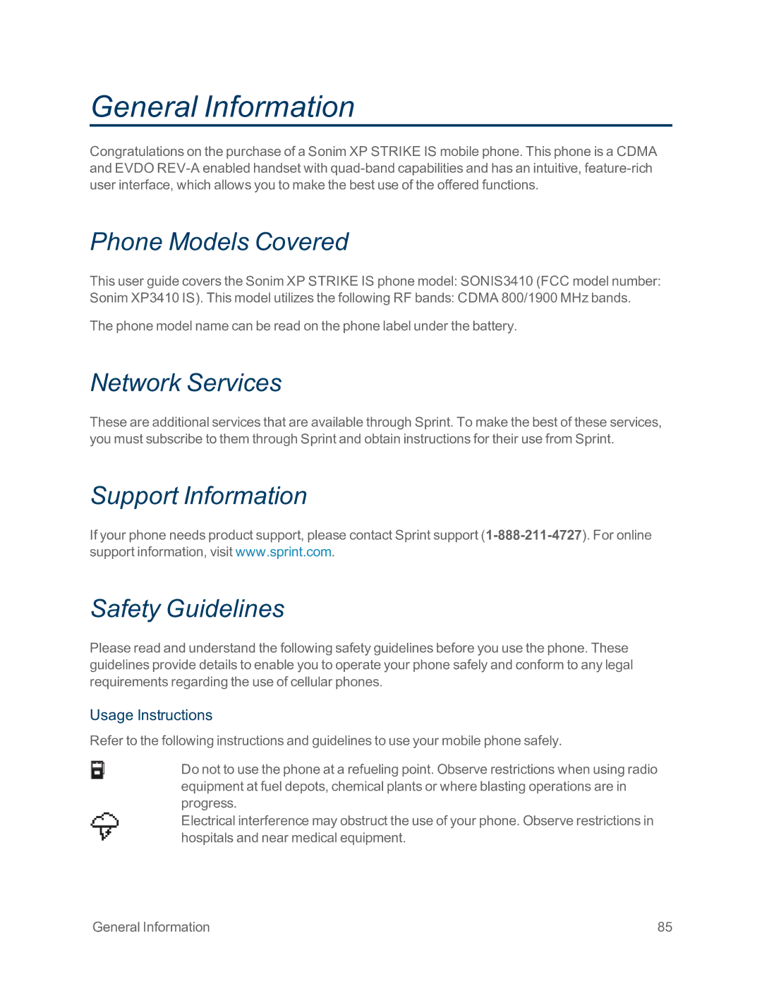 Sprint Nextel IS manual General Information, Phone Models Covered, Network Services, Support Information Safety Guidelines 