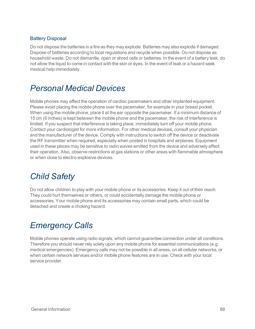 Sprint Nextel IS manual Personal Medical Devices, Child Safety, Emergency Calls 