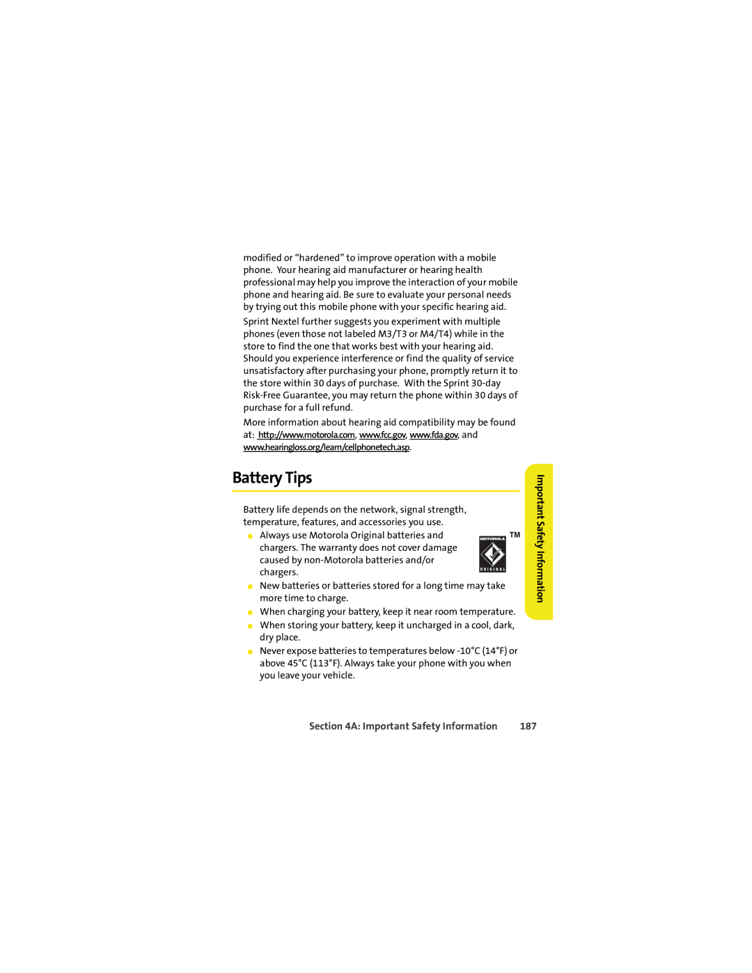 Sprint Nextel K1M manual Battery Tips, 187 