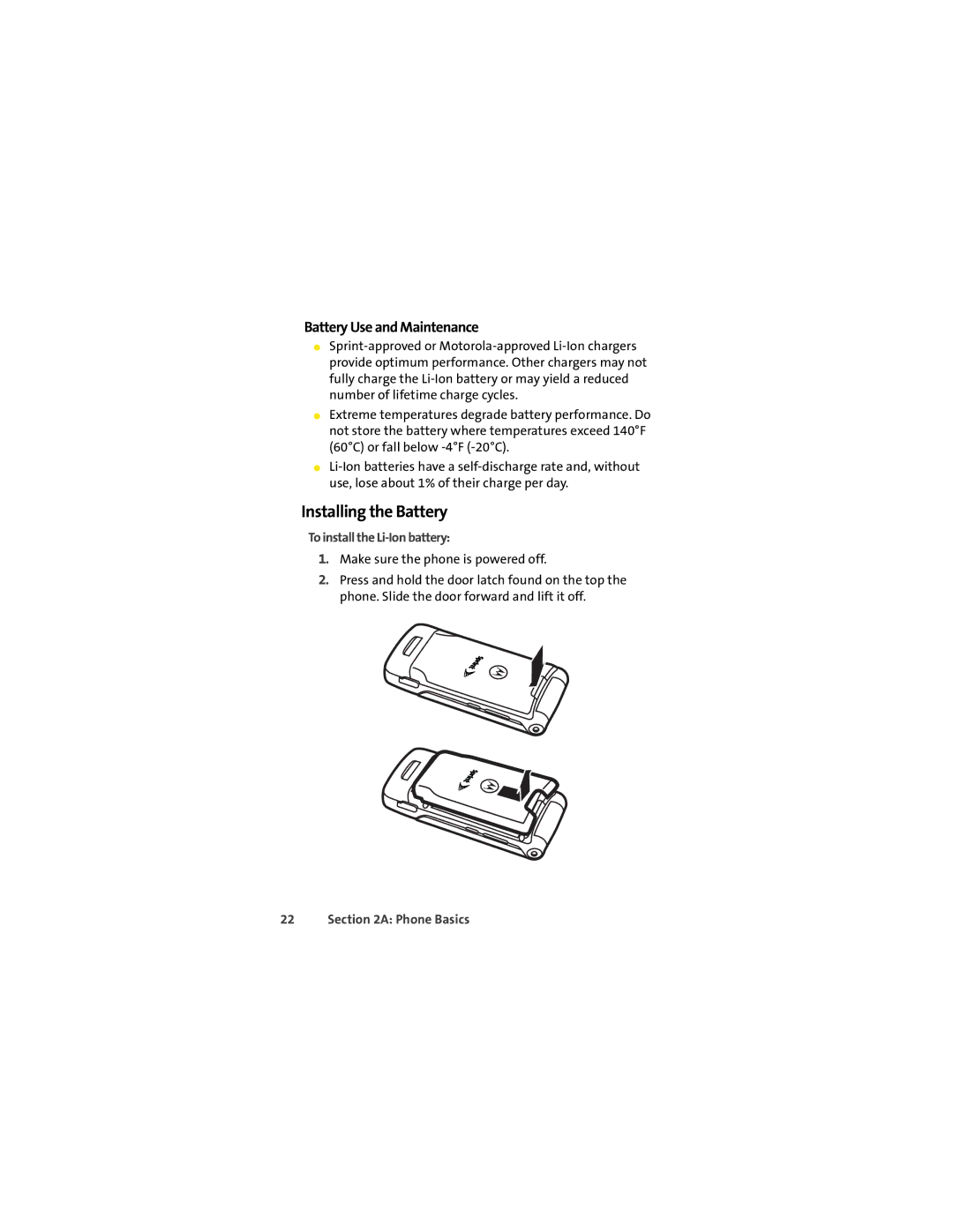 Sprint Nextel K1M manual Installing the Battery, Battery Use and Maintenance, To install the Li-Ion battery 