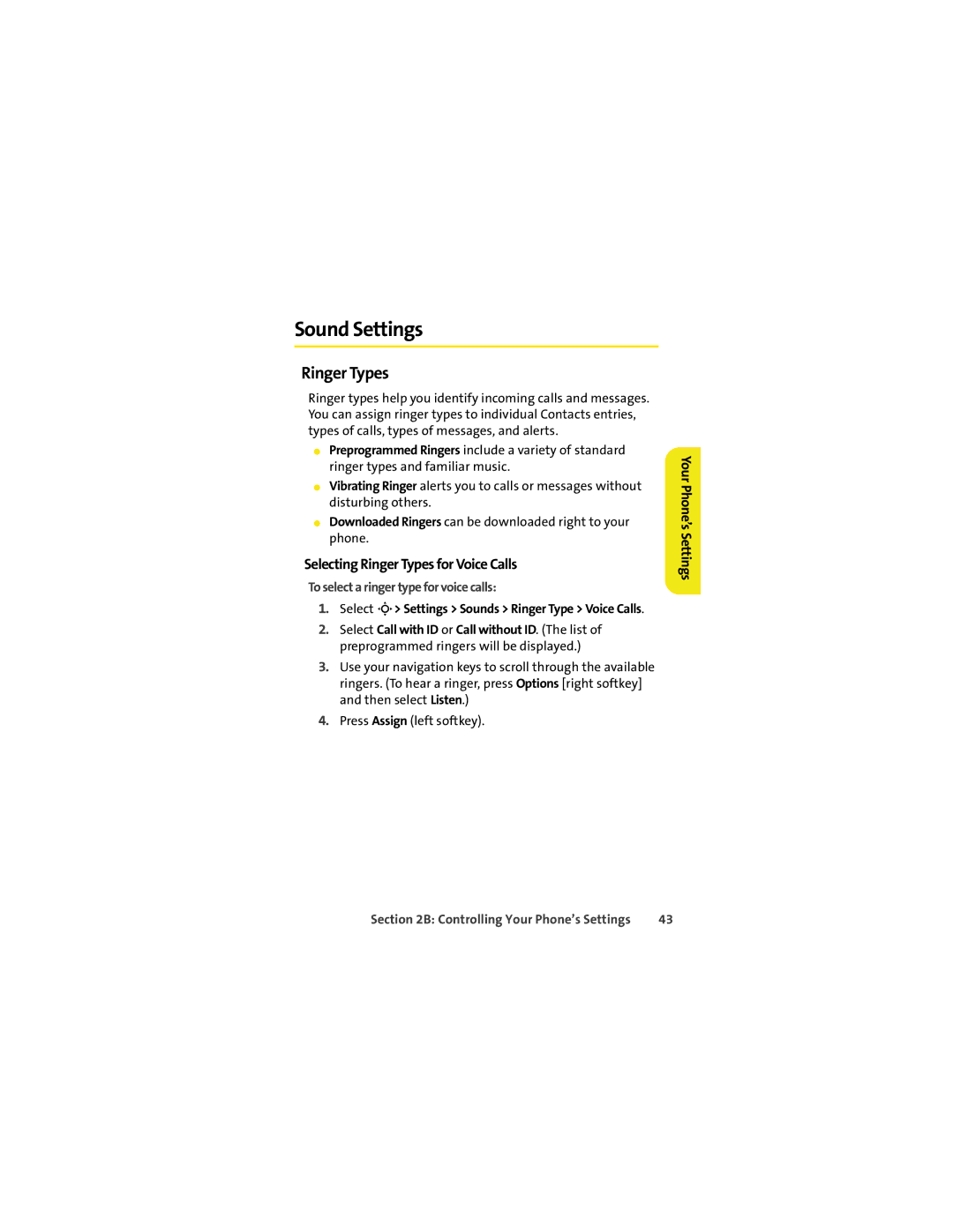 Sprint Nextel K1M Sound Settings, Selecting Ringer Types for Voice Calls, To select a ringer type for voice calls 