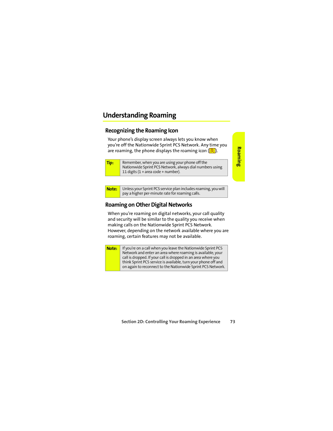 Sprint Nextel K1M manual Understanding Roaming, Recognizing the Roaming Icon, Roaming on Other Digital Networks 