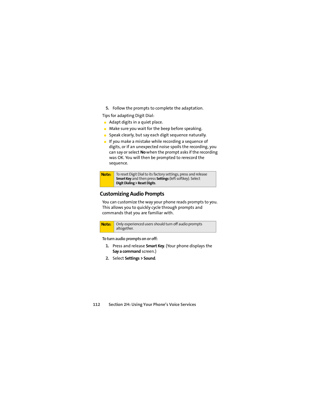 Sprint Nextel L7C manual Customizing Audio Prompts, To turn audio prompts on or off, Select Settings Sound 