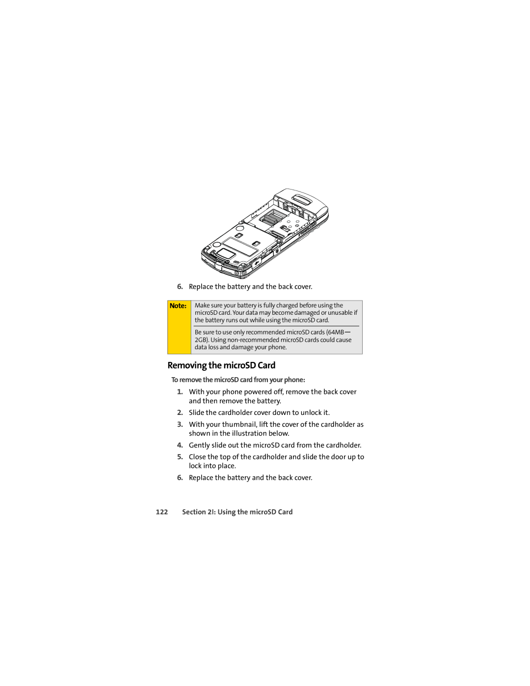 Sprint Nextel L7C manual Removing the microSD Card, To remove the microSD card from your phone 