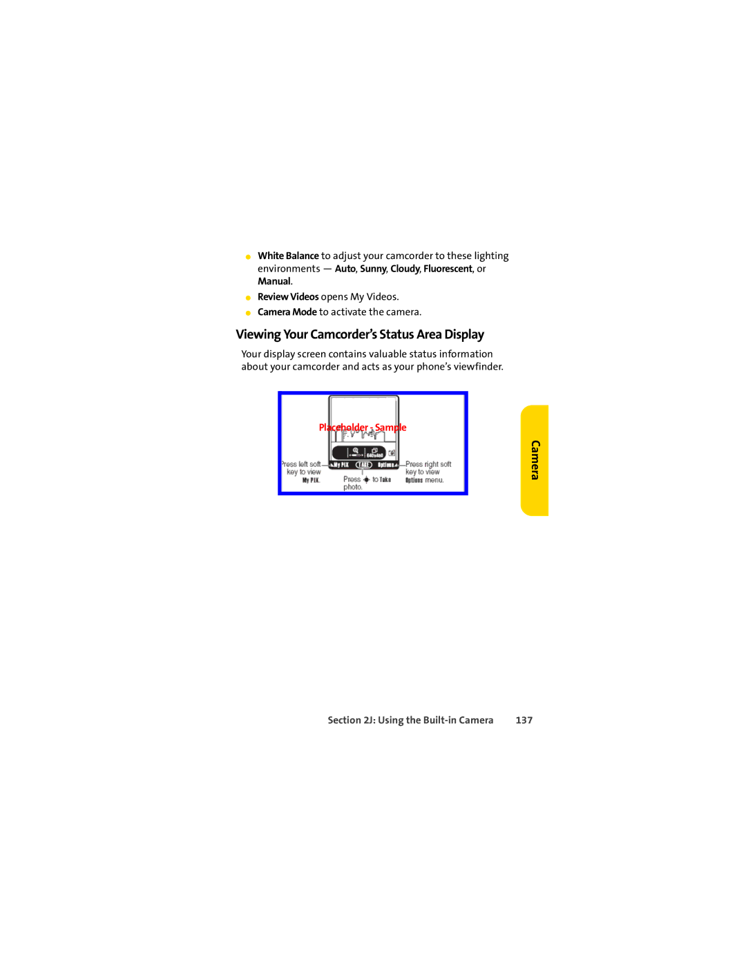 Sprint Nextel L7C manual Viewing Your Camcorder’s Status Area Display, 137 