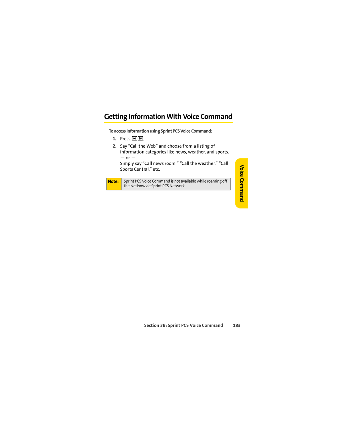 Sprint Nextel L7C manual To access information using Sprint PCS Voice Command, 183 