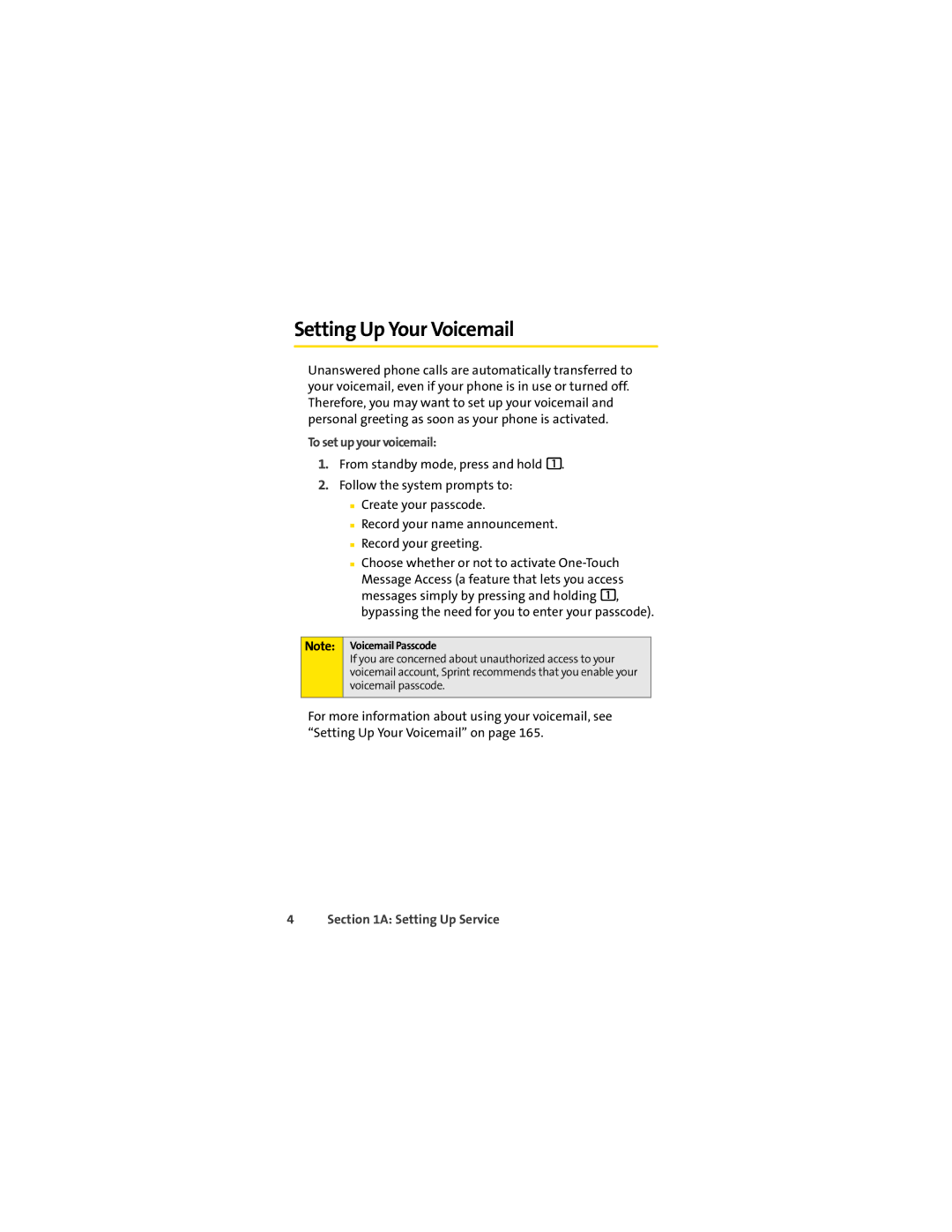 Sprint Nextel L7C manual Setting Up Your Voicemail, To set up your voicemail 