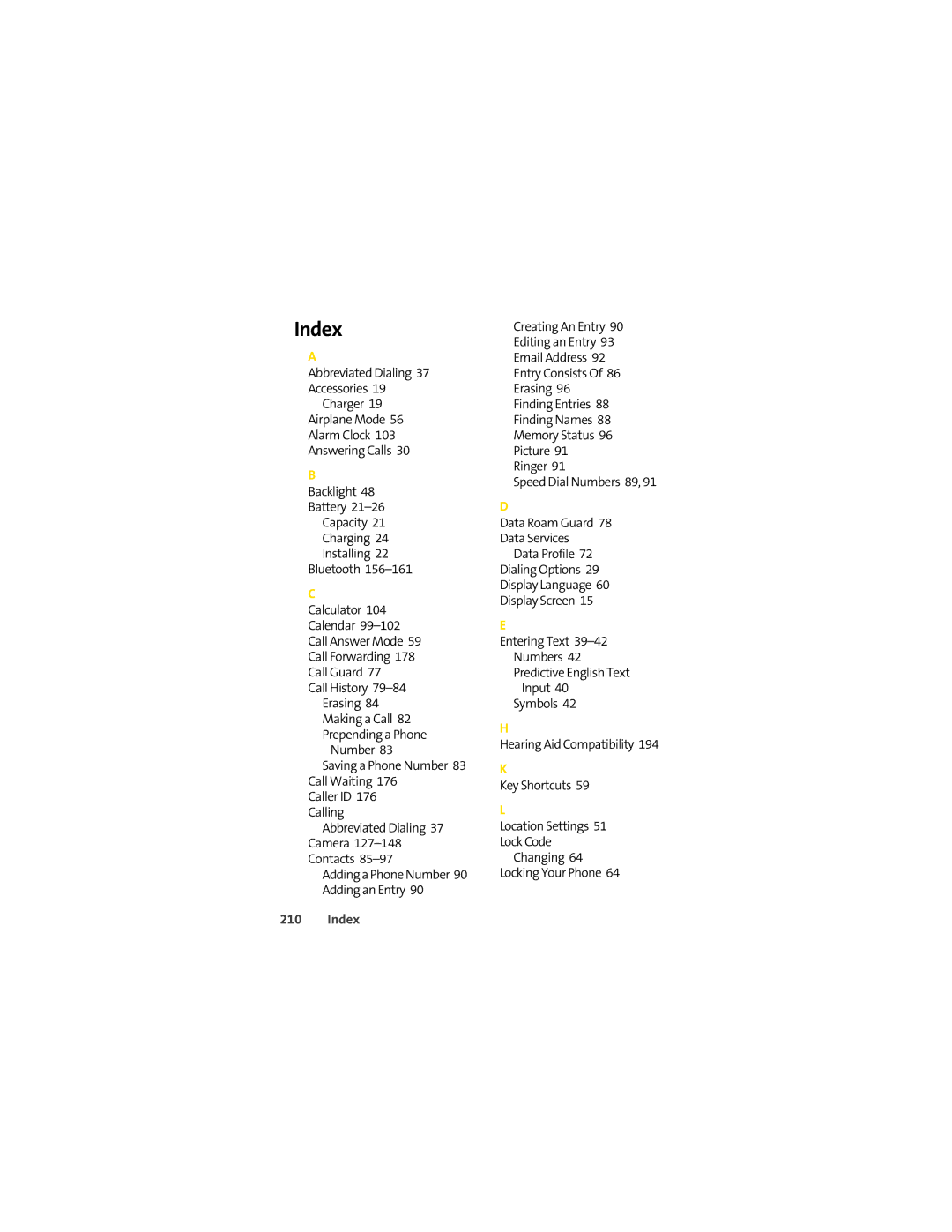 Sprint Nextel L7C manual Index 