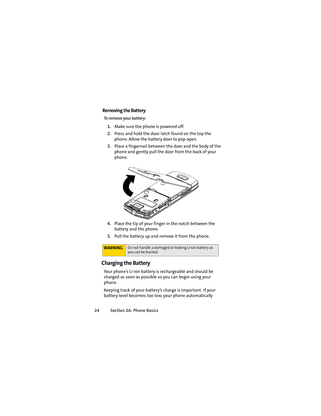 Sprint Nextel L7C manual Charging the Battery, Removing the Battery, To remove your battery 