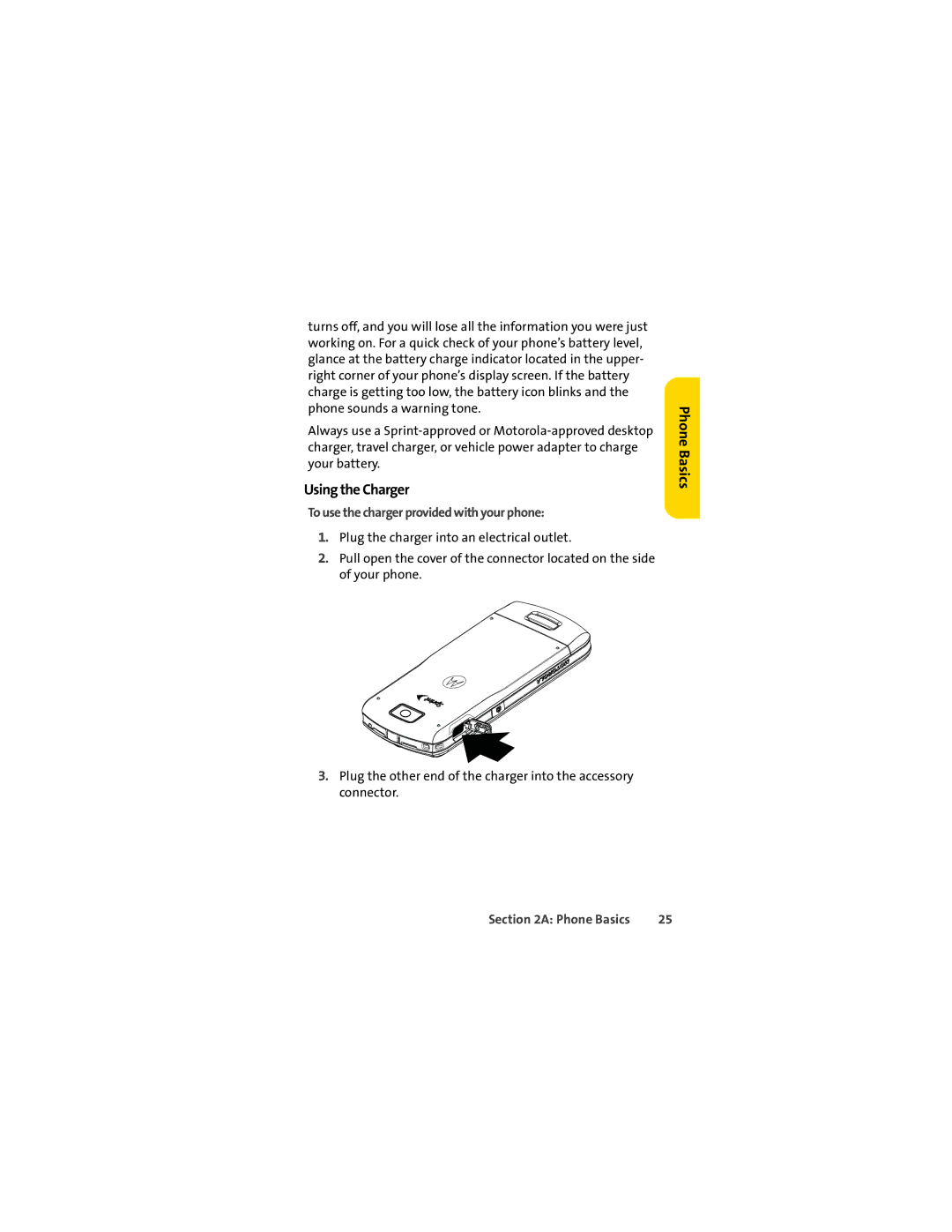 Sprint Nextel L7C manual Using the Charger, To use the charger provided with your phone 