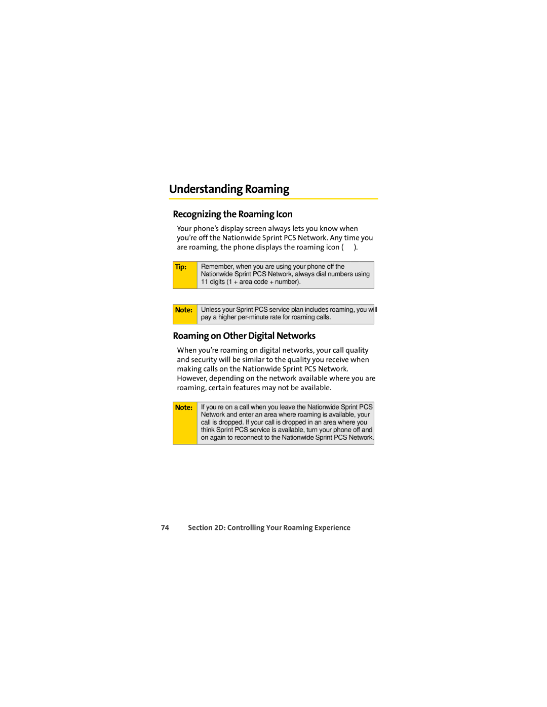 Sprint Nextel L7C manual Understanding Roaming, Recognizing the Roaming Icon, Roaming on Other Digital Networks 