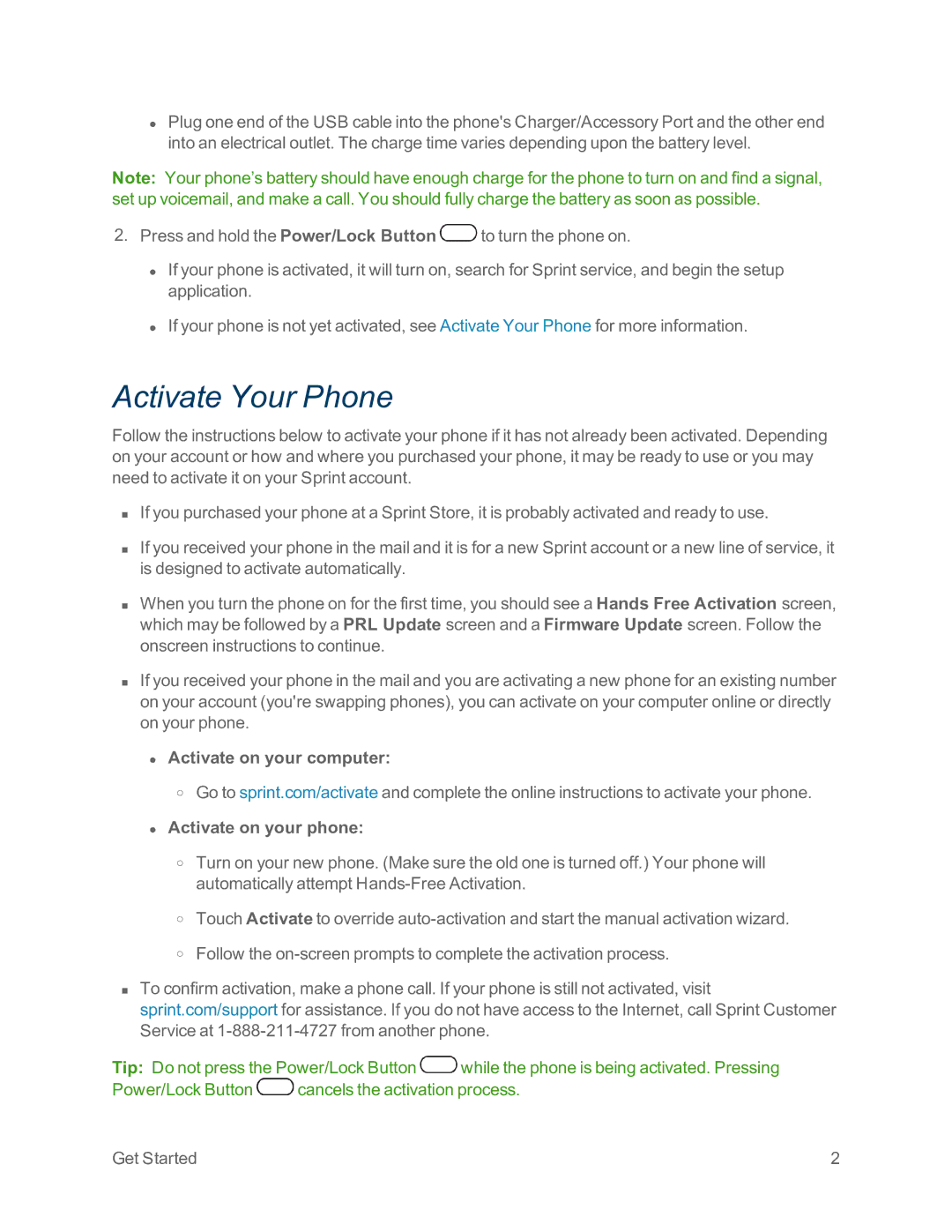 Sprint Nextel LG G2 manual Activate Your Phone, Activate on your computer Activate on your phone 