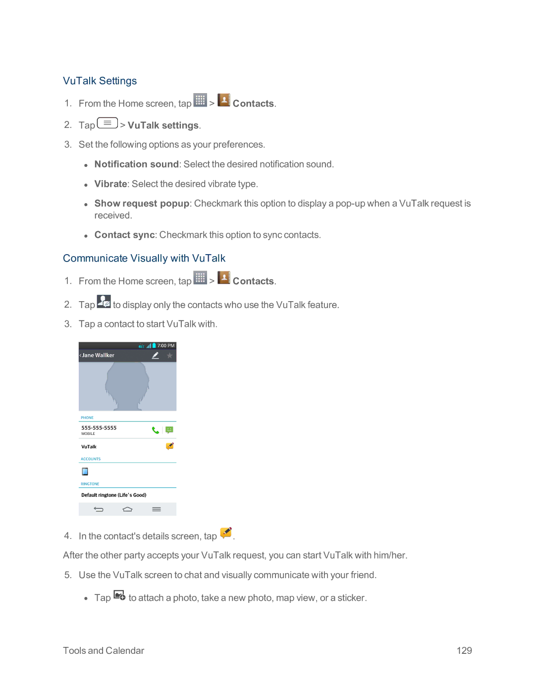 Sprint Nextel LG G2 manual VuTalk Settings, Communicate Visually with VuTalk, Tap VuTalk settings 