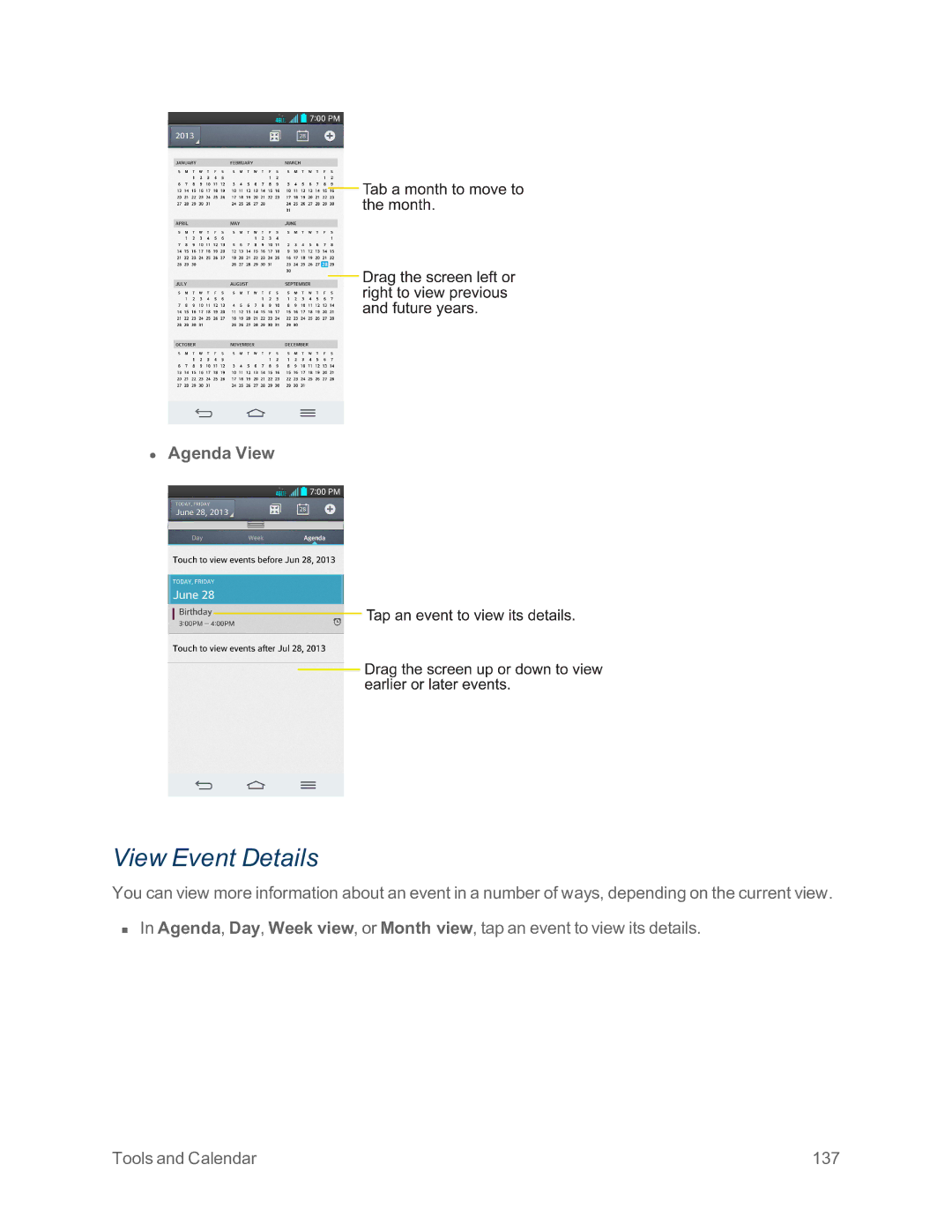 Sprint Nextel LG G2 manual View Event Details, Agenda View 