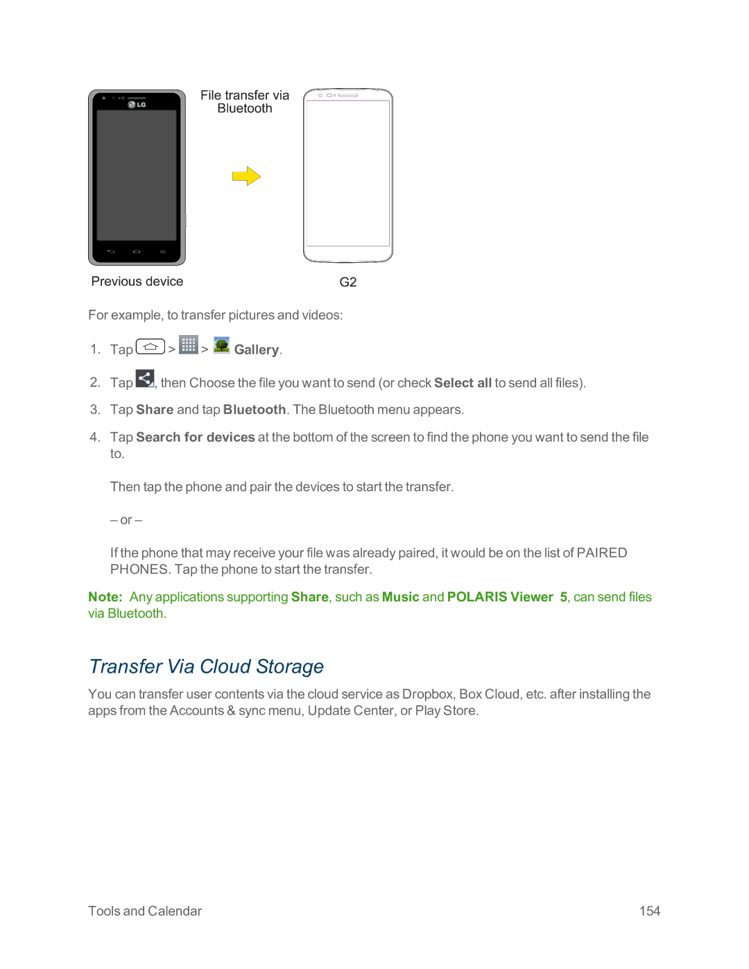 Sprint Nextel LG G2 manual Transfer Via Cloud Storage 