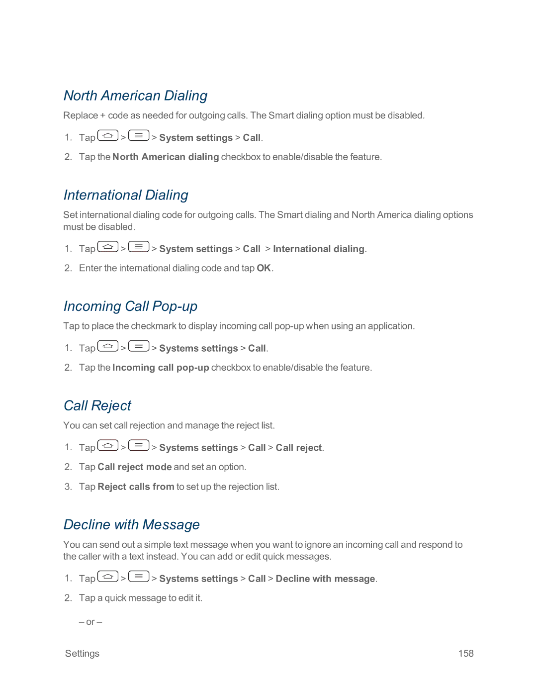 Sprint Nextel LG G2 North American Dialing, International Dialing, Incoming Call Pop-up, Call Reject, Decline with Message 