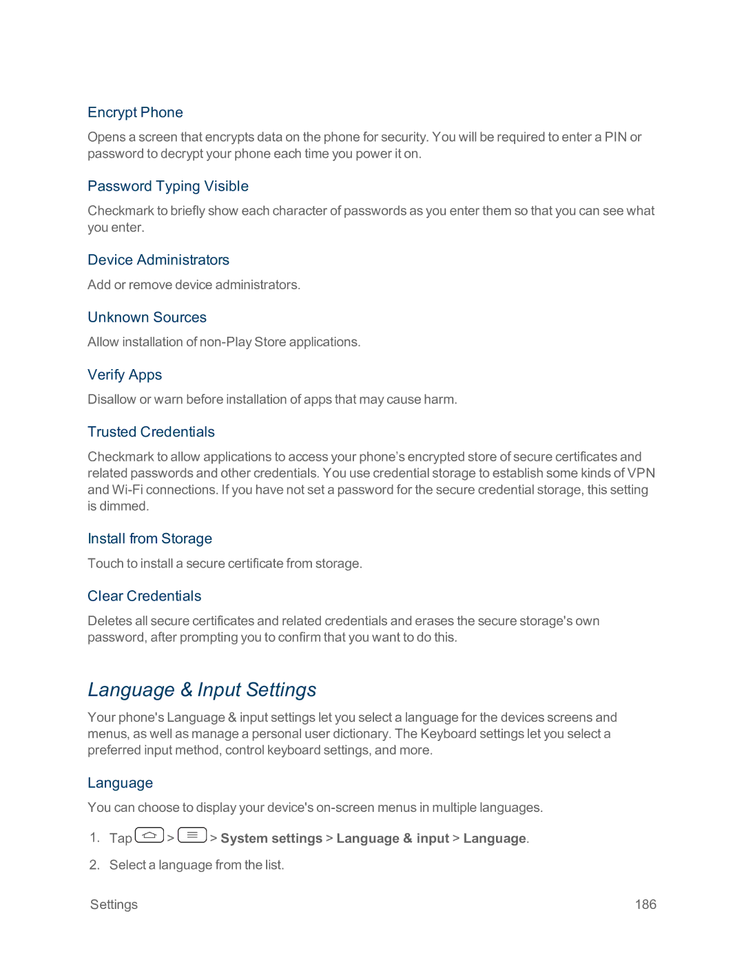 Sprint Nextel LG G2 manual Language & Input Settings 