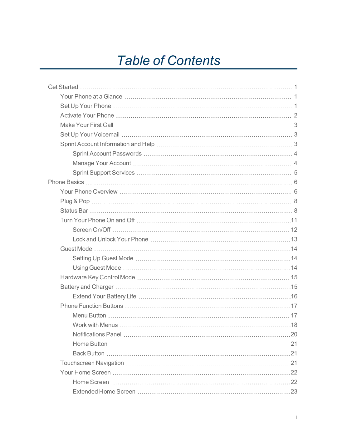 Sprint Nextel LG G2 manual Table of Contents 