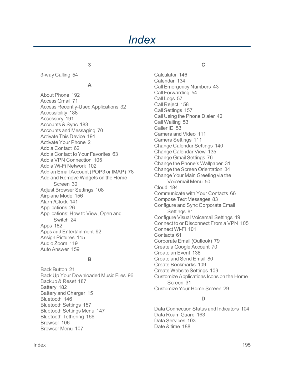 Sprint Nextel LG G2 manual Index 