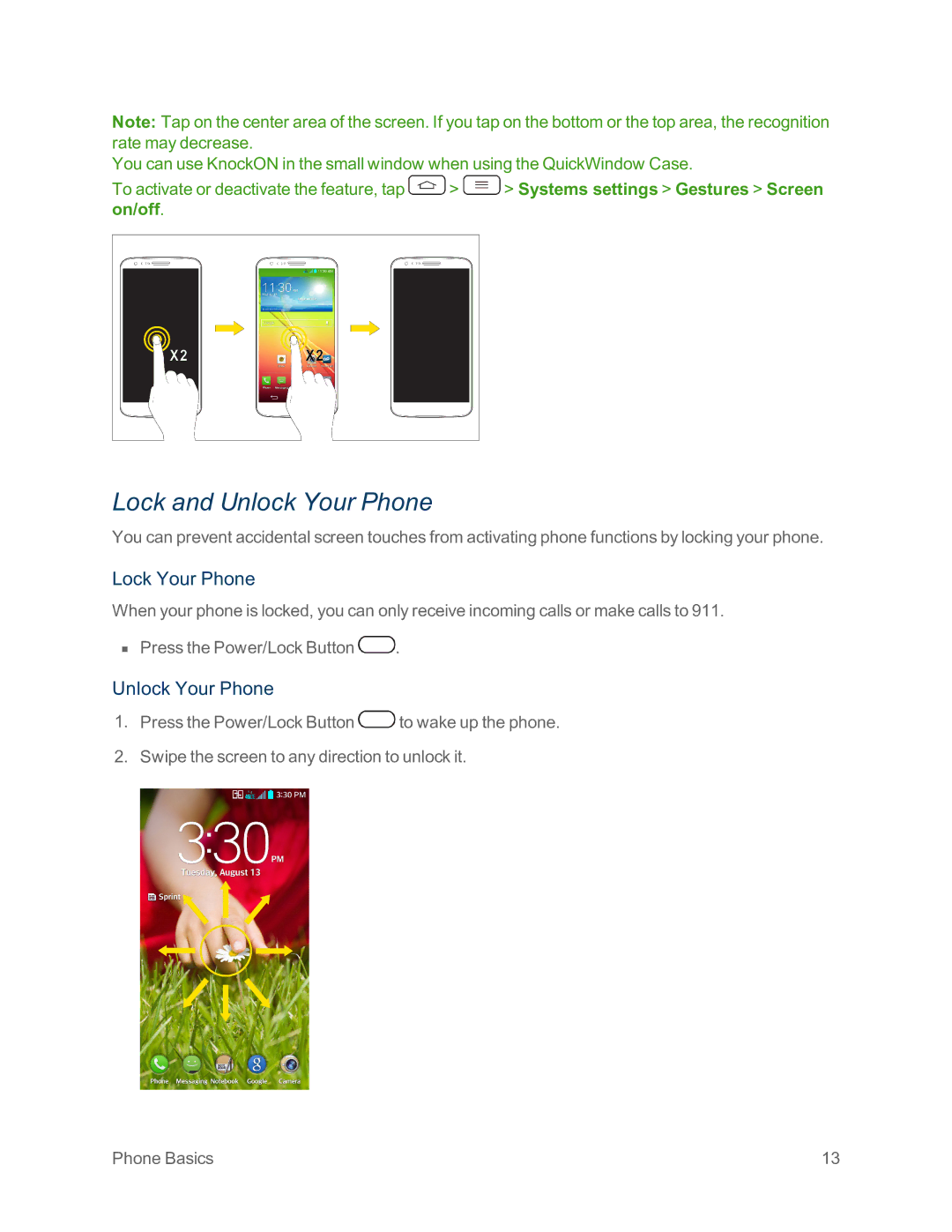 Sprint Nextel LG G2 manual Lock and Unlock Your Phone, Lock Your Phone 