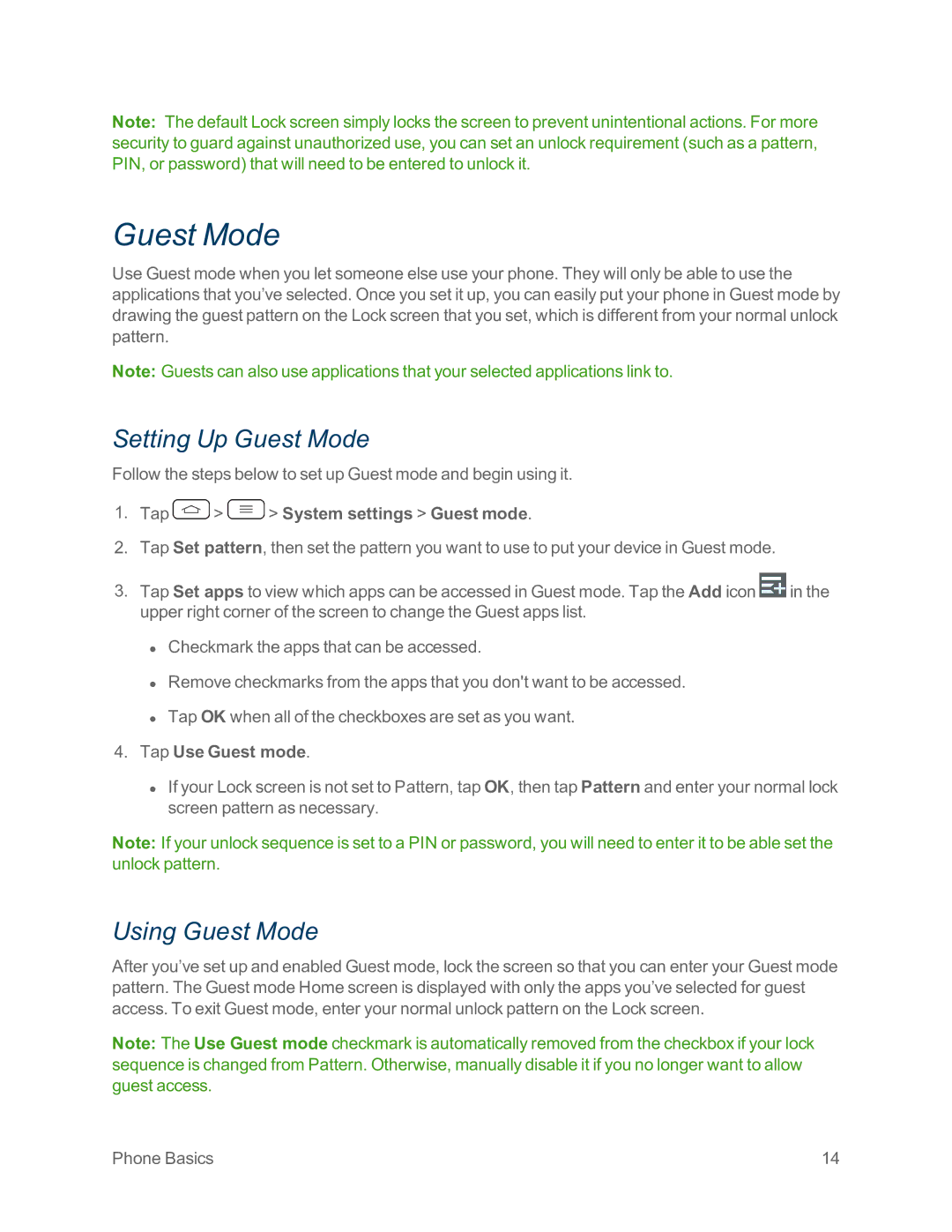 Sprint Nextel LG G2 manual Setting Up Guest Mode, Using Guest Mode, Tap System settings Guest mode, Tap Use Guest mode 