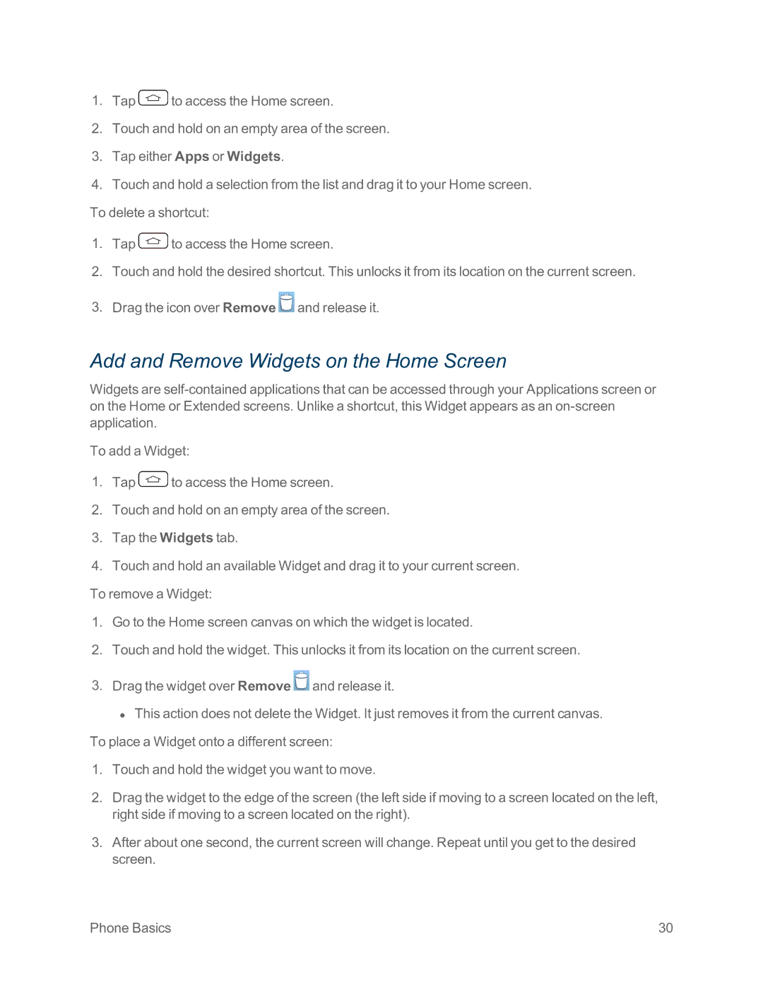 Sprint Nextel LG G2 manual Add and Remove Widgets on the Home Screen 