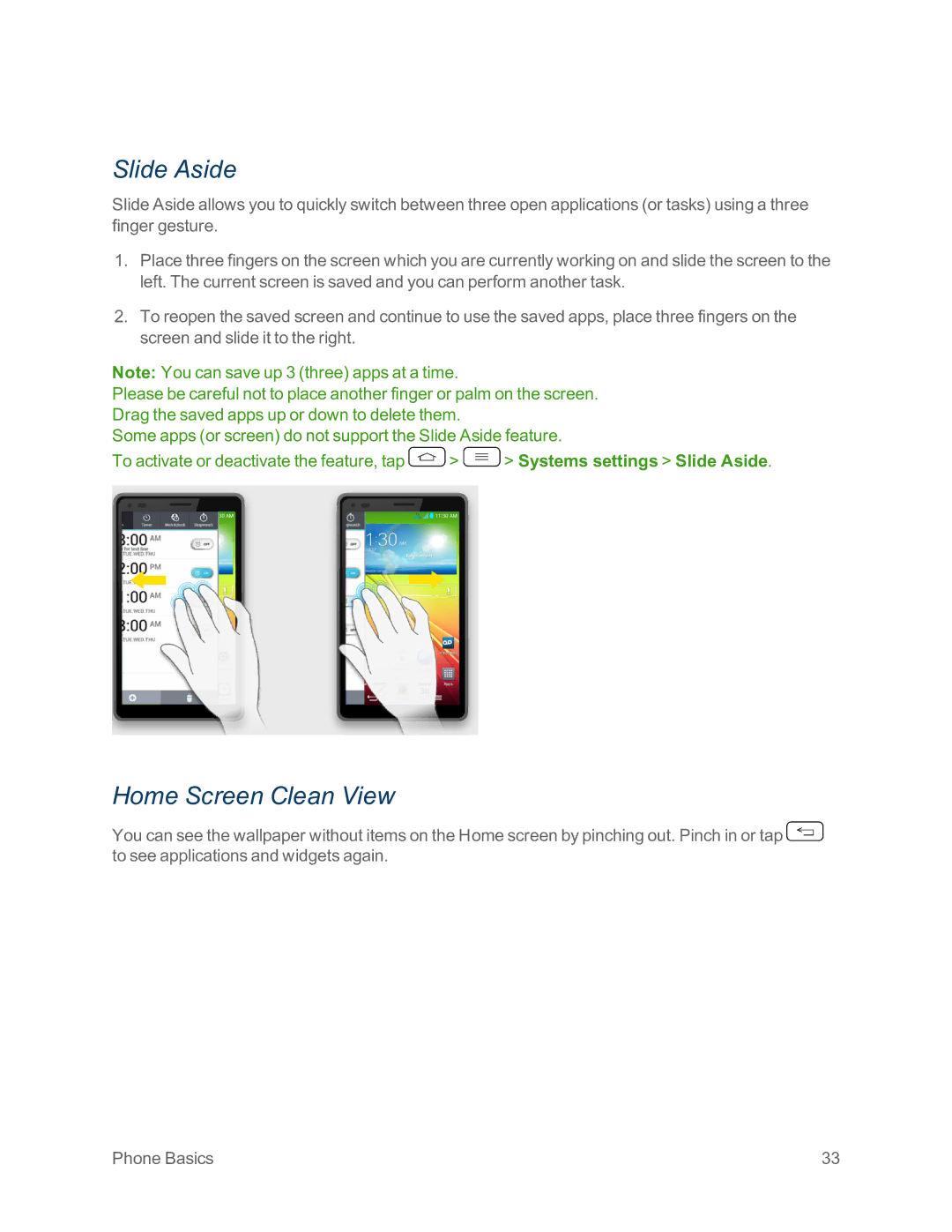 Sprint Nextel LG G2 manual Slide Aside, Home Screen Clean View 