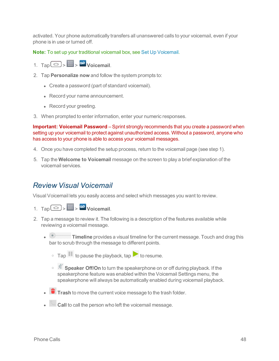 Sprint Nextel LG G2 manual Review Visual Voicemail 