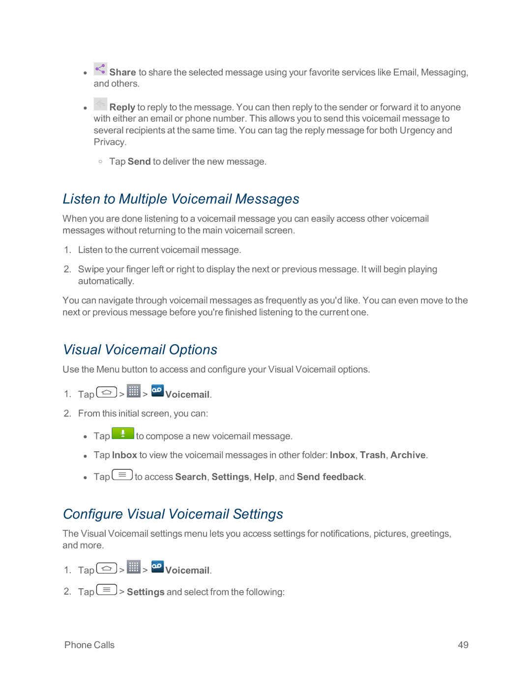 Sprint Nextel LG G2 Listen to Multiple Voicemail Messages, Visual Voicemail Options, Configure Visual Voicemail Settings 