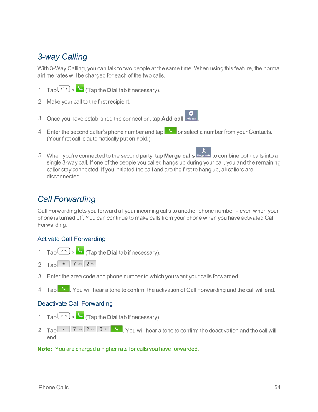 Sprint Nextel LG G2 manual Way Calling, Activate Call Forwarding, Deactivate Call Forwarding 