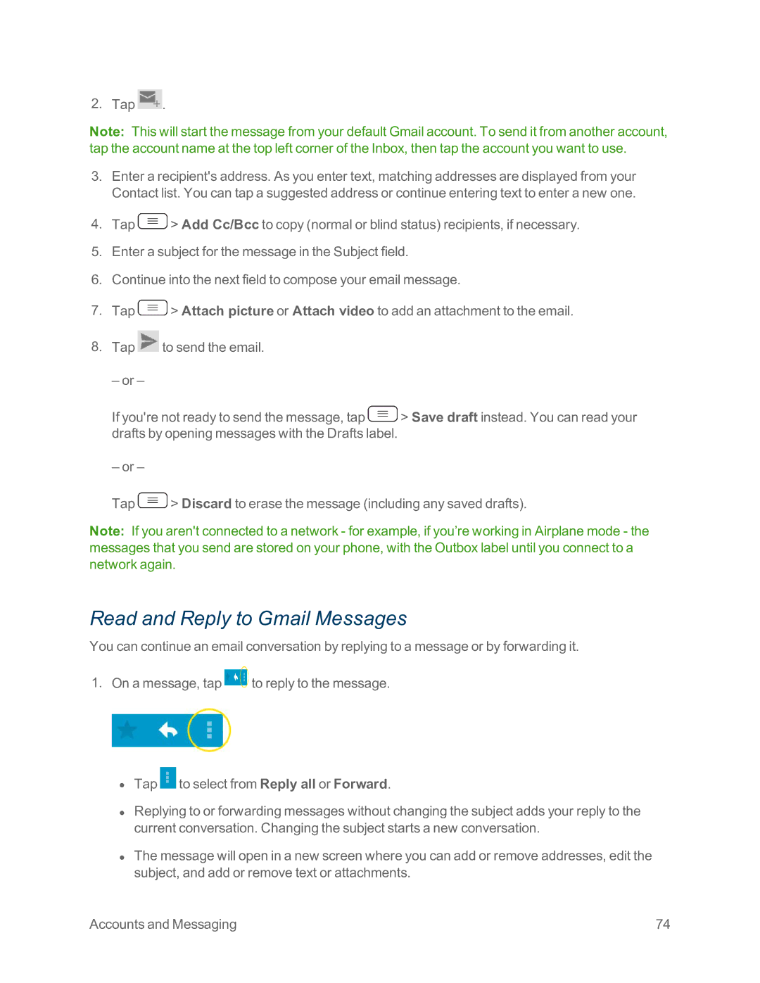 Sprint Nextel LG G2 manual Read and Reply to Gmail Messages 