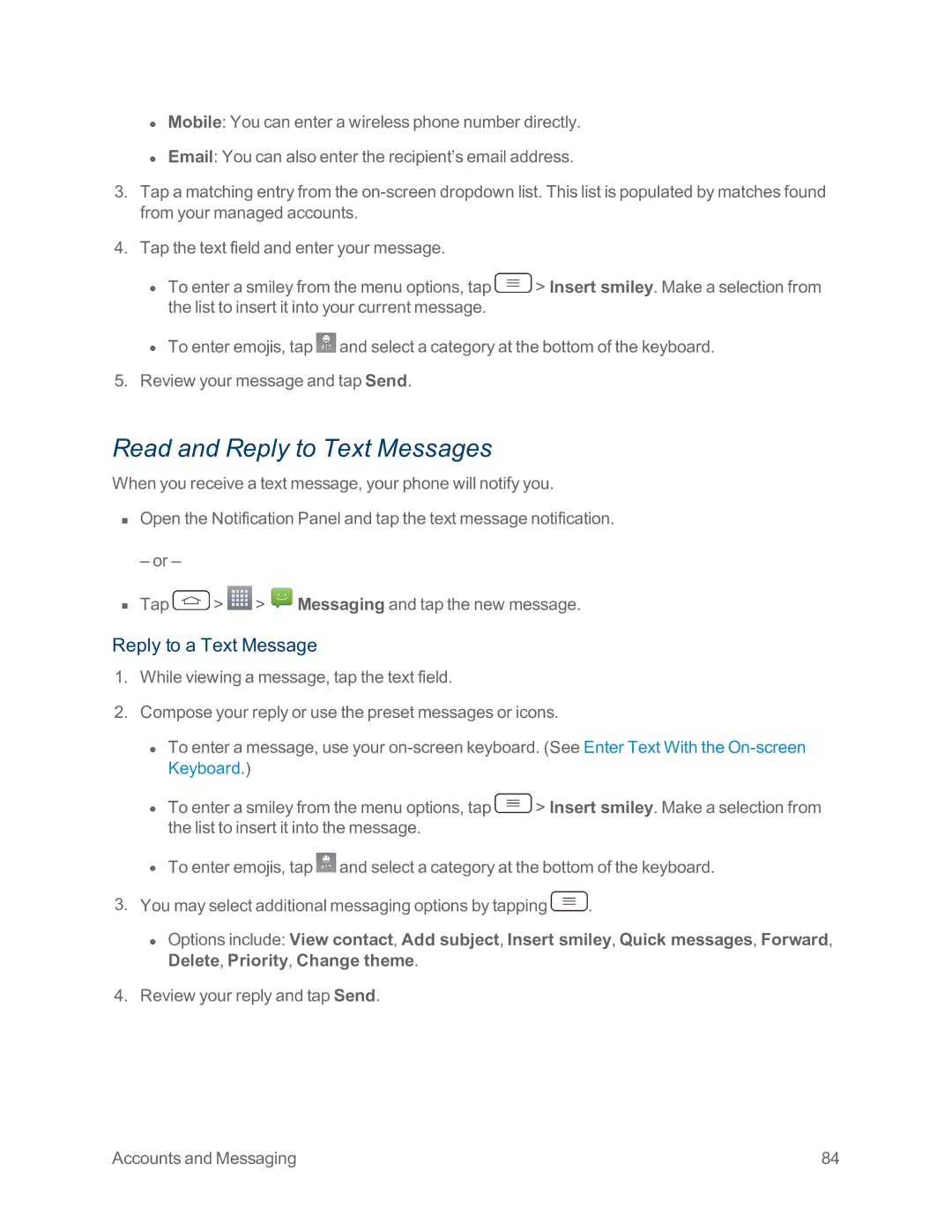 Sprint Nextel LG G2 manual Read and Reply to Text Messages, Reply to a Text Message 