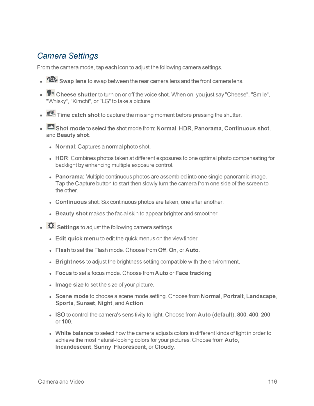 Sprint Nextel LG OPTIMUS F3 manual Camera Settings 