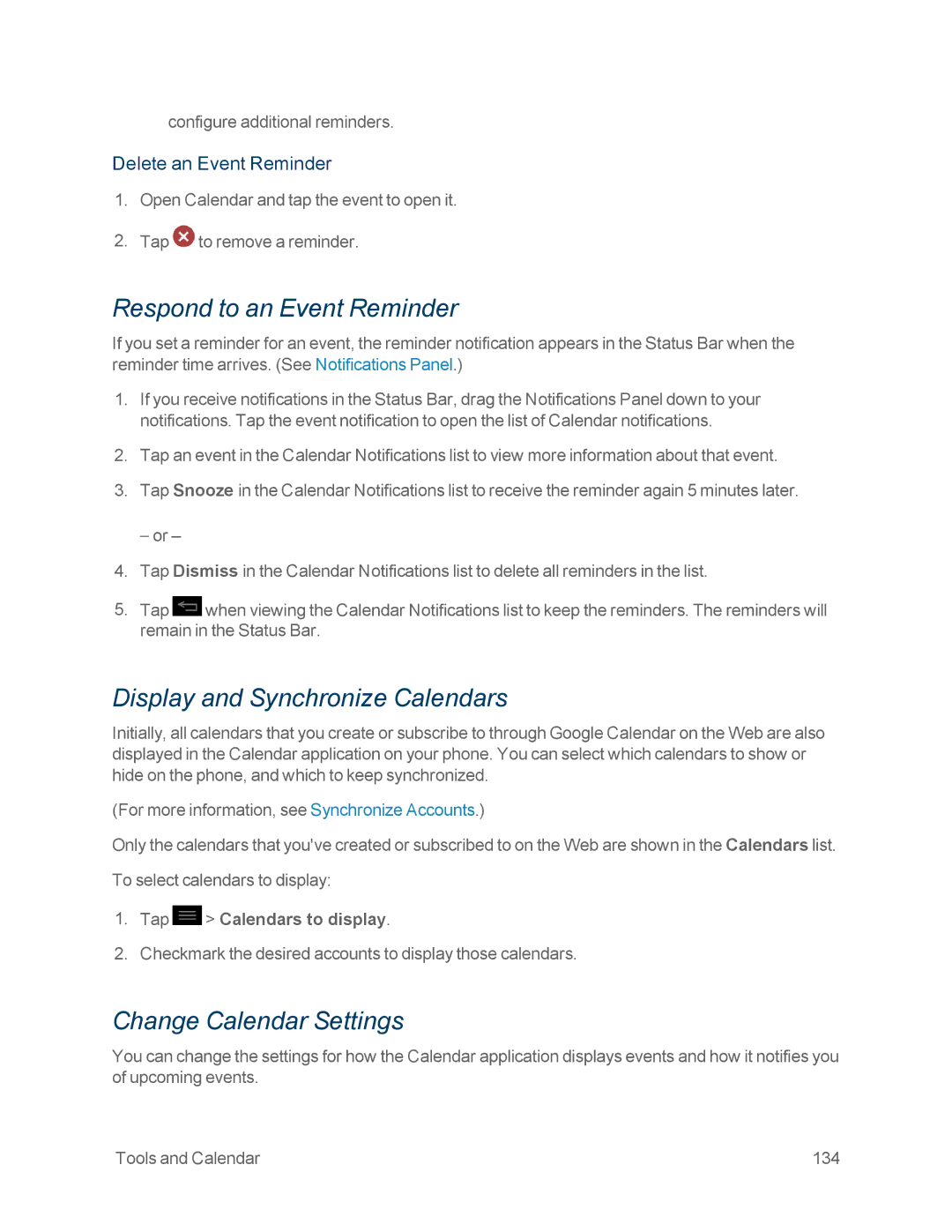 Sprint Nextel LG OPTIMUS F3 Respond to an Event Reminder, Display and Synchronize Calendars, Change Calendar Settings 