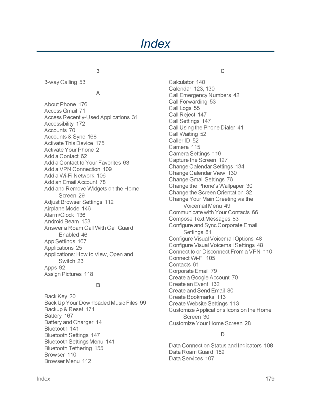 Sprint Nextel LG OPTIMUS F3 manual Index 