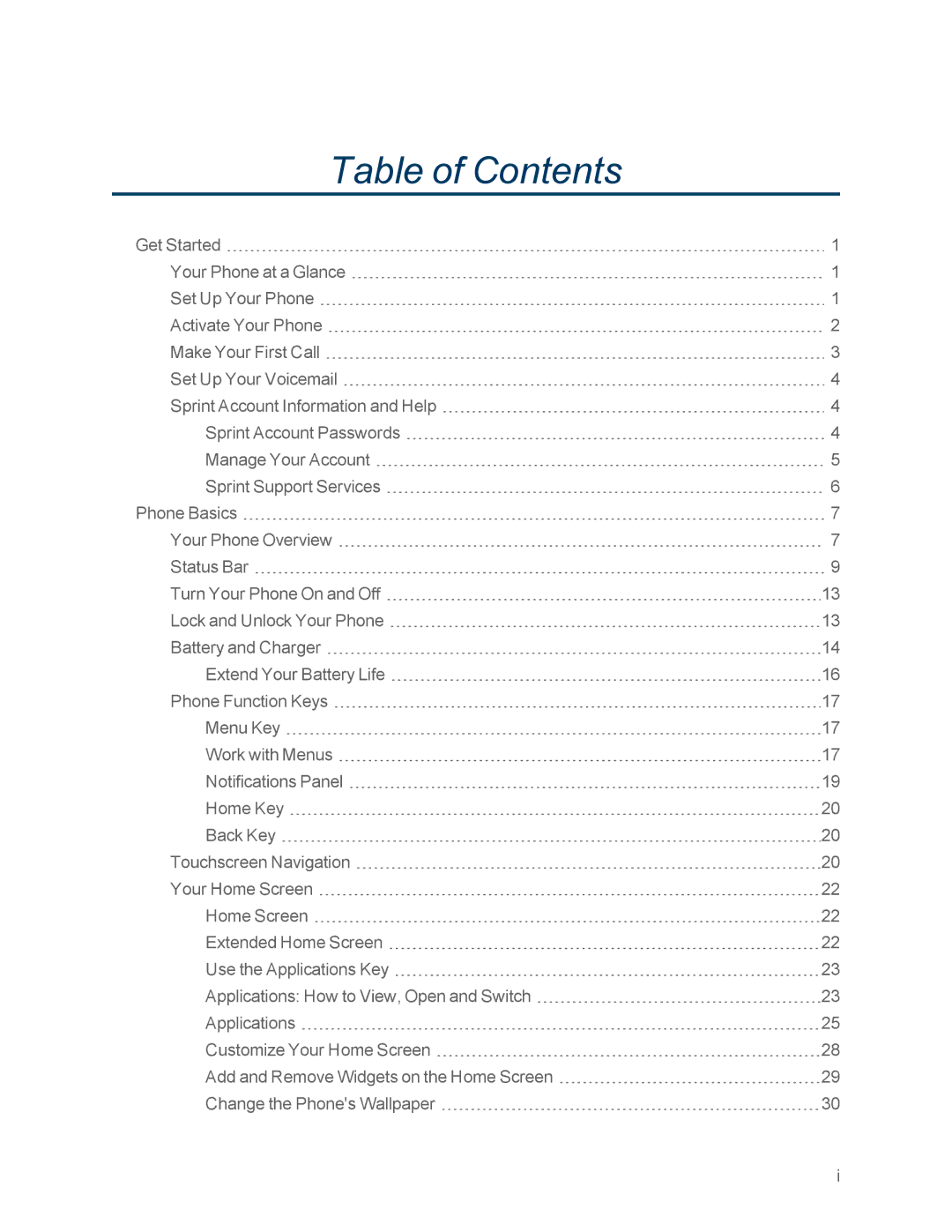 Sprint Nextel LG OPTIMUS F3 manual Table of Contents 