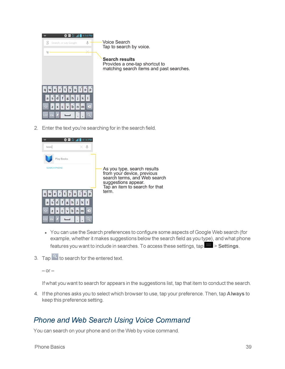 Sprint Nextel LG OPTIMUS F3 manual Phone and Web Search Using Voice Command 