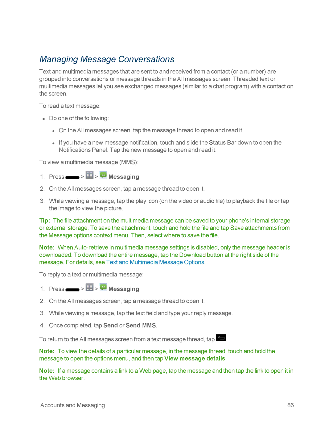 Sprint Nextel LG OPTIMUS F3 manual Managing Message Conversations 