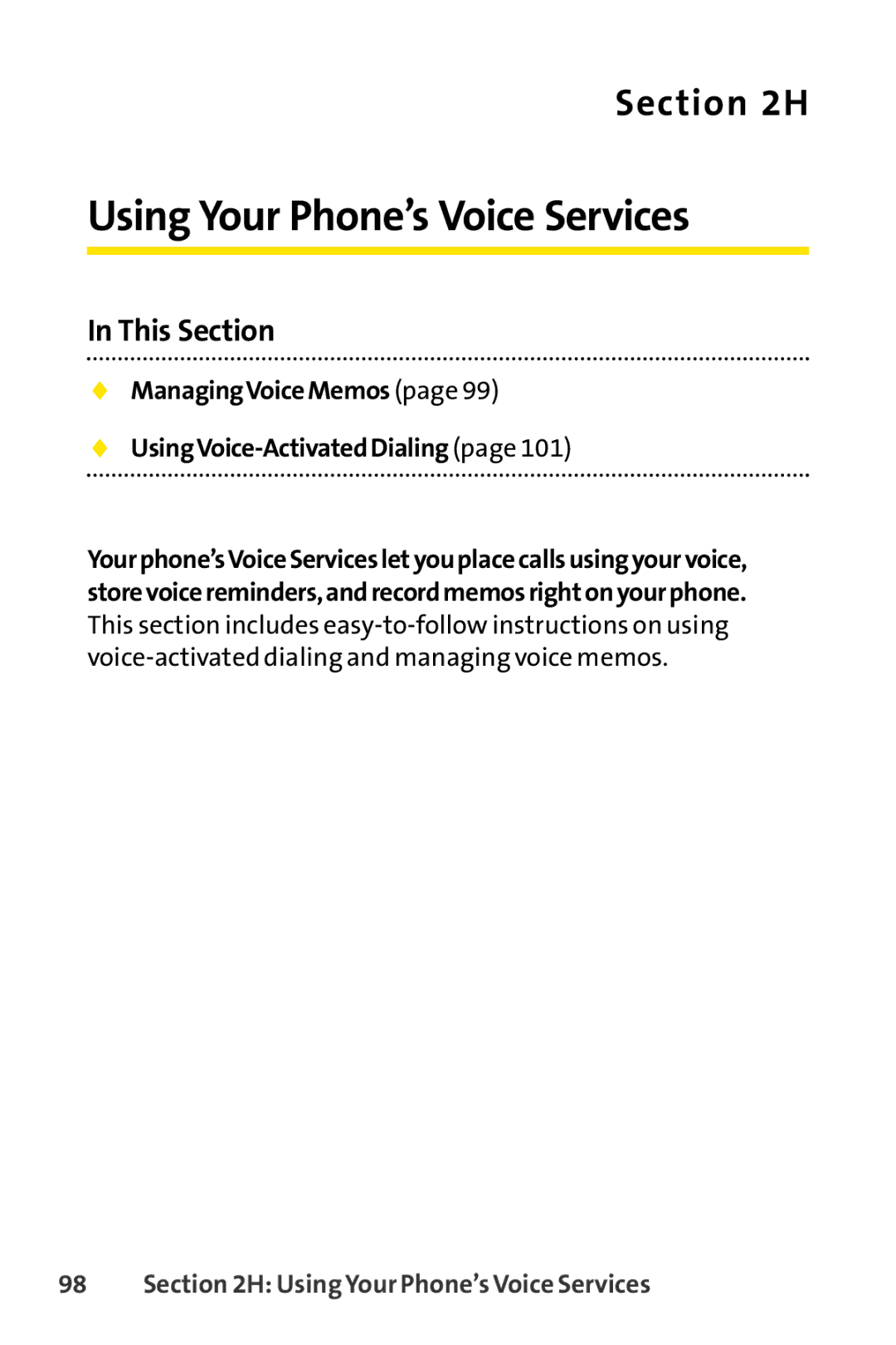 Sprint Nextel LX160 manual  ManagingVoiceMemos  UsingVoice-ActivatedDialing, Using Your Phone’s Voice Services 