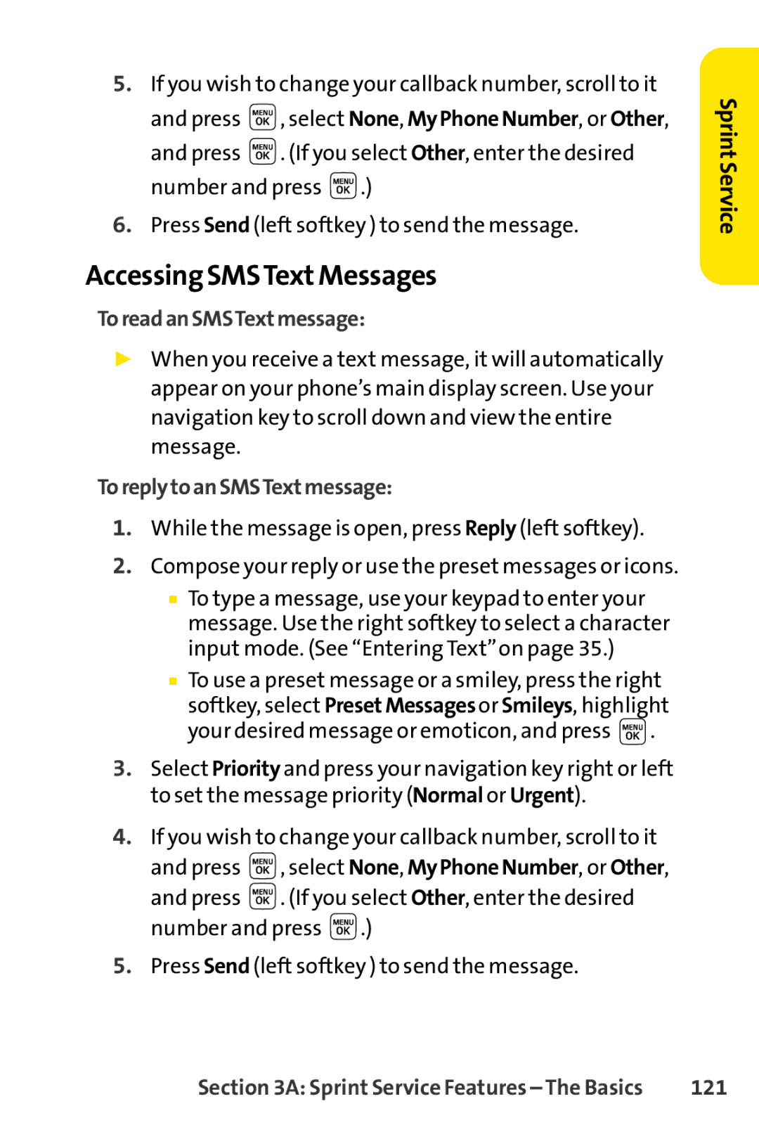 Sprint Nextel LX160 manual Accessing SMSTextMessages, ToreadanSMSTextmessage, ToreplytoanSMSTextmessage, 121 